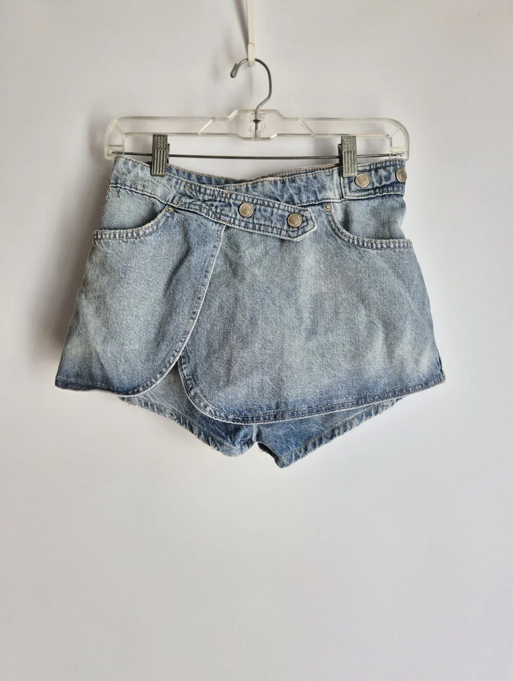 We The Free People Maxine Denim Crossover Skort Light Wash Size 25 Festival Boho